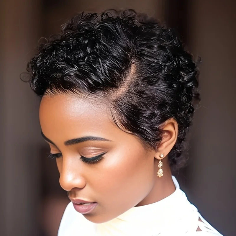pixie cut human hair wigs for women short curly