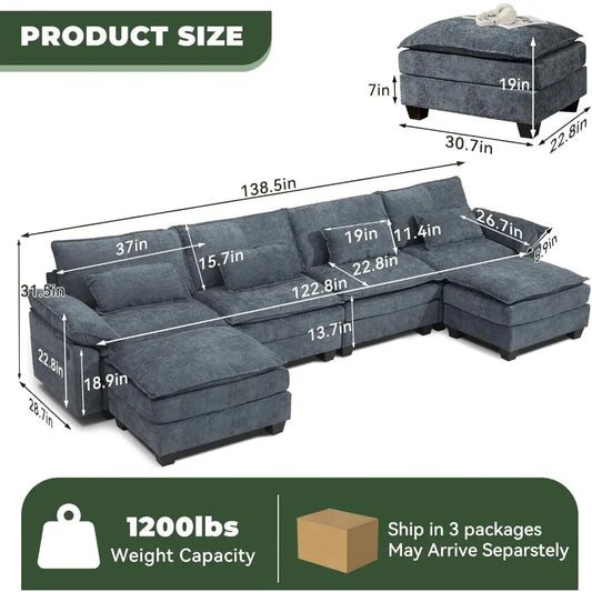 Sofa for Living Room, Cloud Couch Sectional with USB ,Soft And Movable.