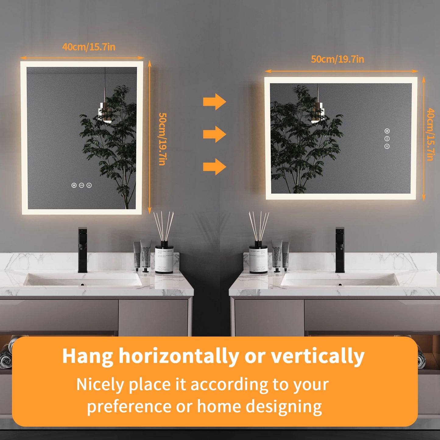 LED Lighted Mirror with Anti-Fog Smart Touch Button