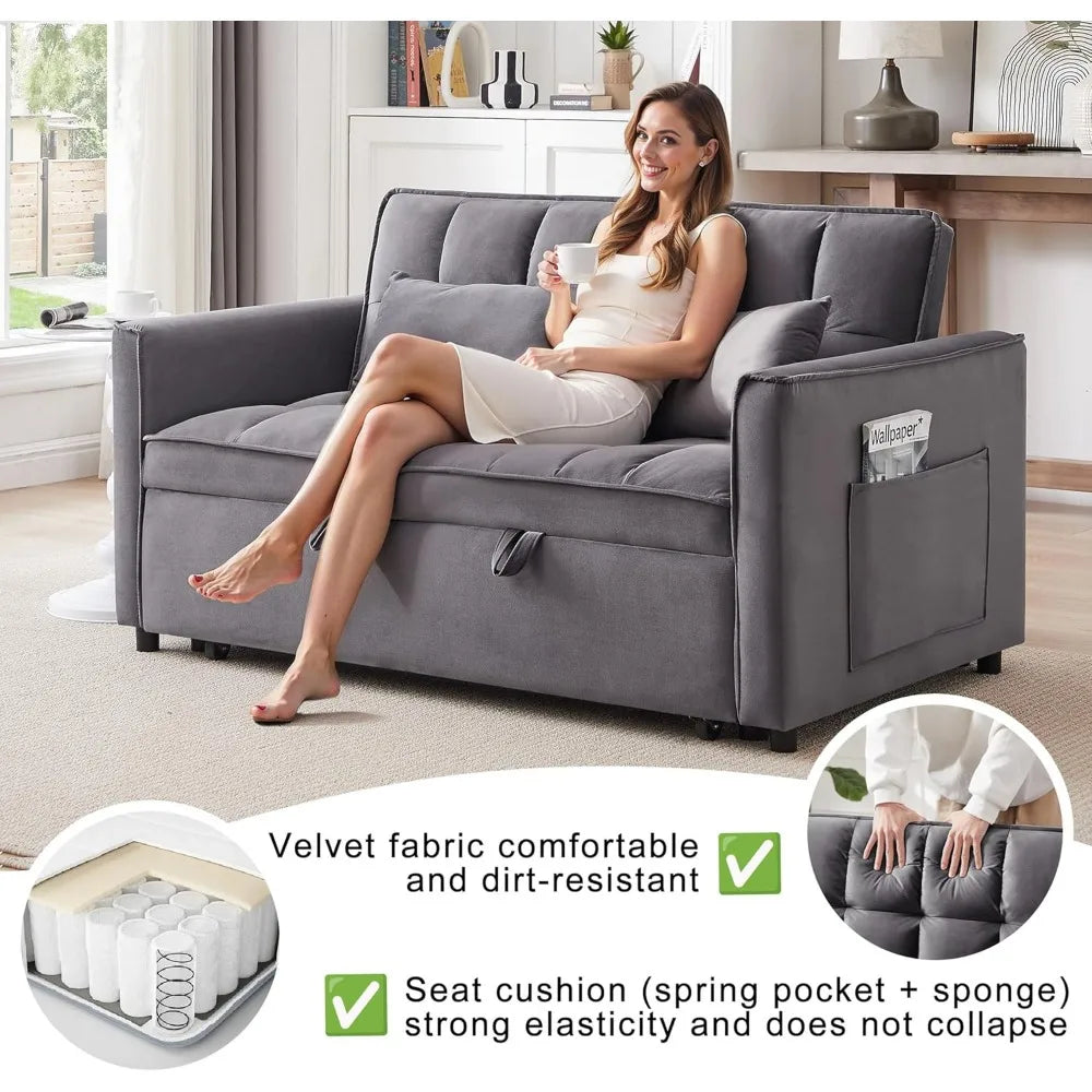 Sleeper Sofa Bed, Futon Couches with Side Pocket