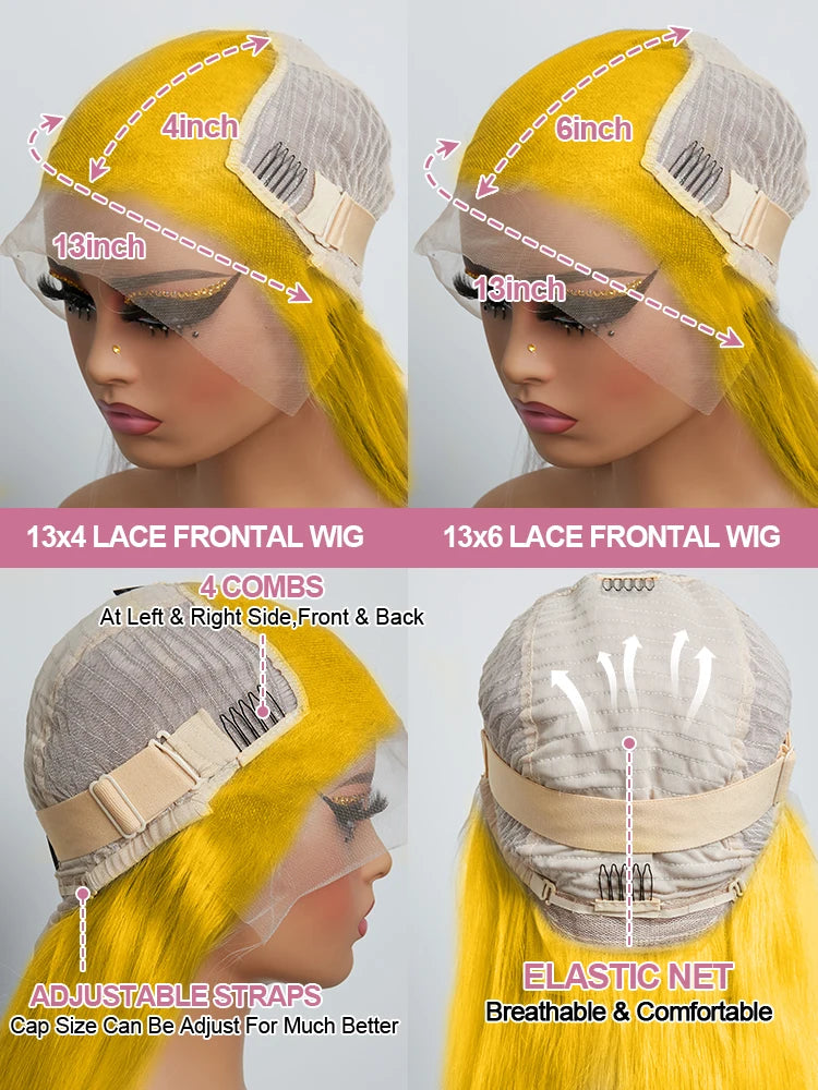30 40 Inches Light Yellow Straight 13x6 HD Lace Frontal Wigs Human Hair