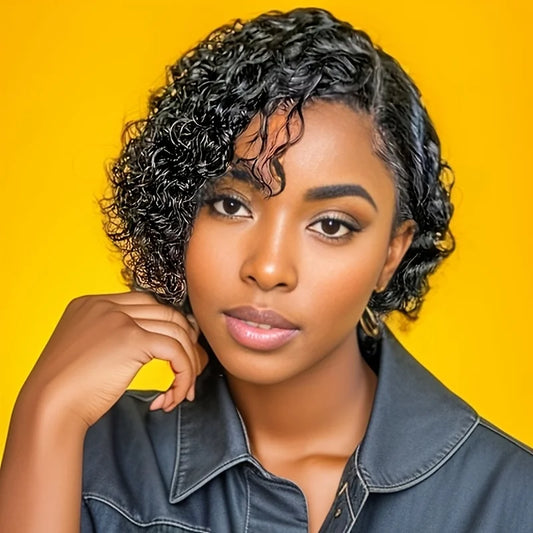 pixie cut human hair wigs for women short curly