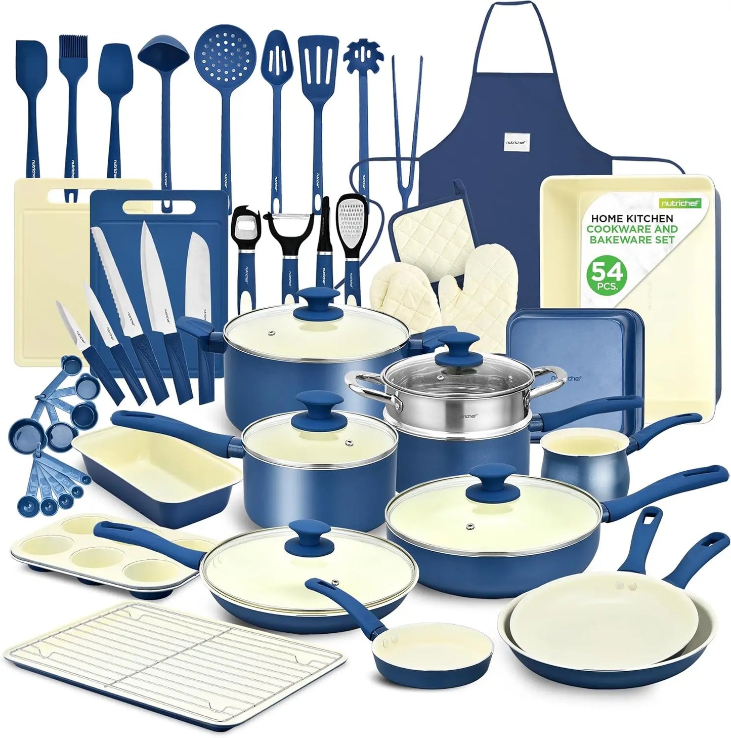 54 Piece Professional Complete Home Set, Non-Stick Pots and Pans Kit