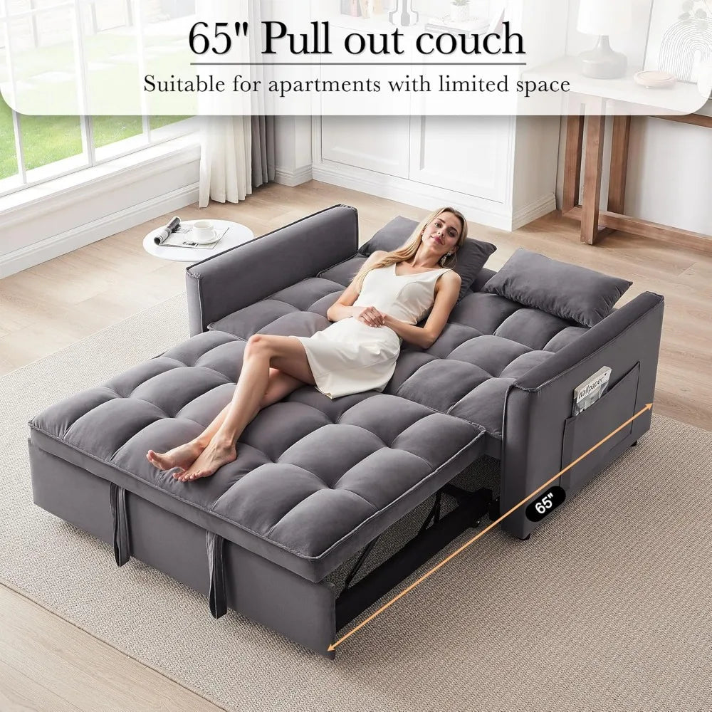 Sleeper Sofa Bed, Futon Couches with Side Pocket