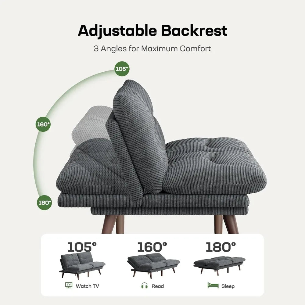 Couch with Adjustable Backrest &Armrests,Convertible Support Sleep Like Bed