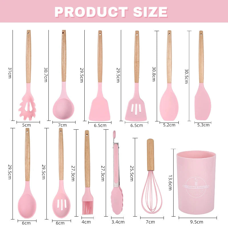 Cookware Set 12pcs Wooden Handle Non-stick Spoon Cooking Specialty Tools