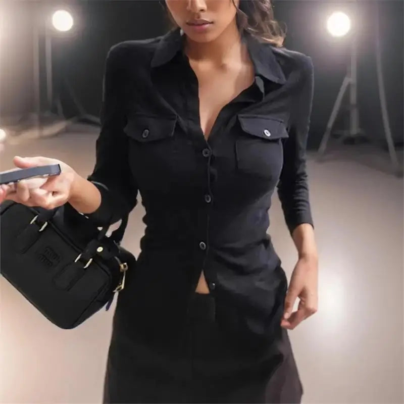 Black Shirts Woman Elegant Fashion