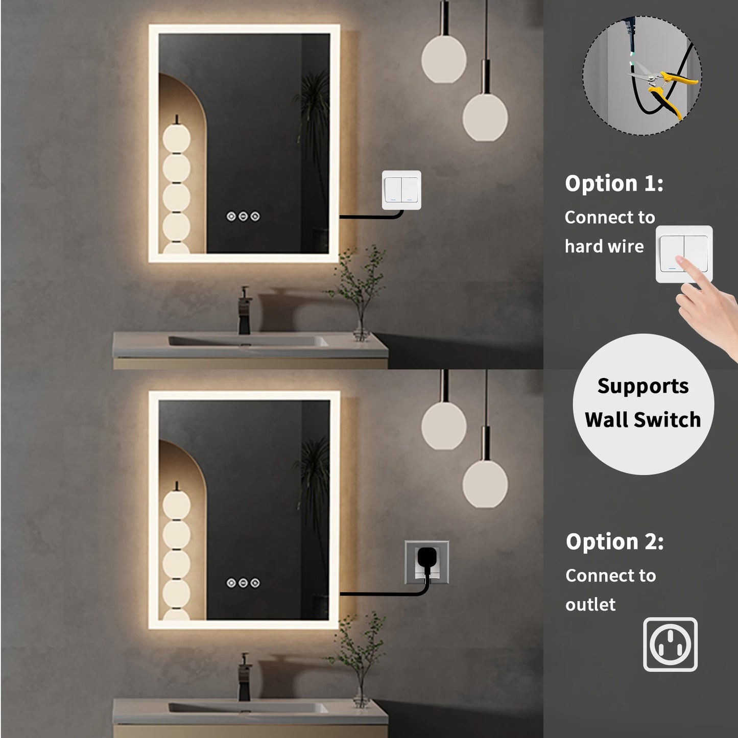 LED Lighted Mirror with Anti-Fog Smart Touch Button