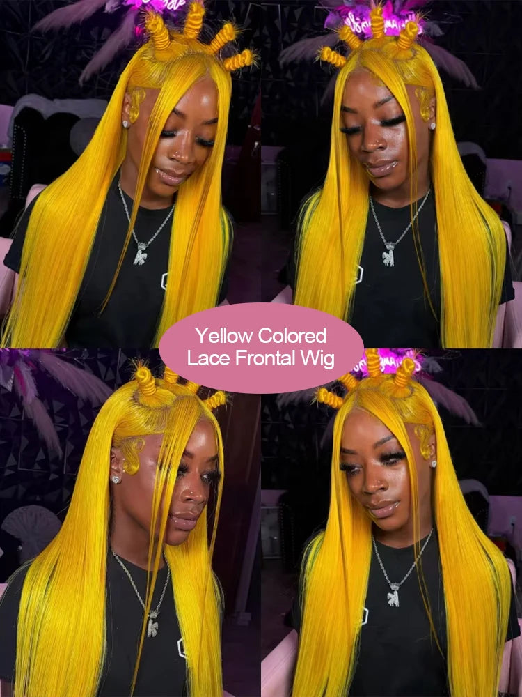 30 40 Inches Light Yellow Straight 13x6 HD Lace Frontal Wigs Human Hair