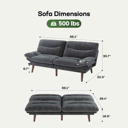 Couch with Adjustable Backrest &Armrests,Convertible Support Sleep Like Bed