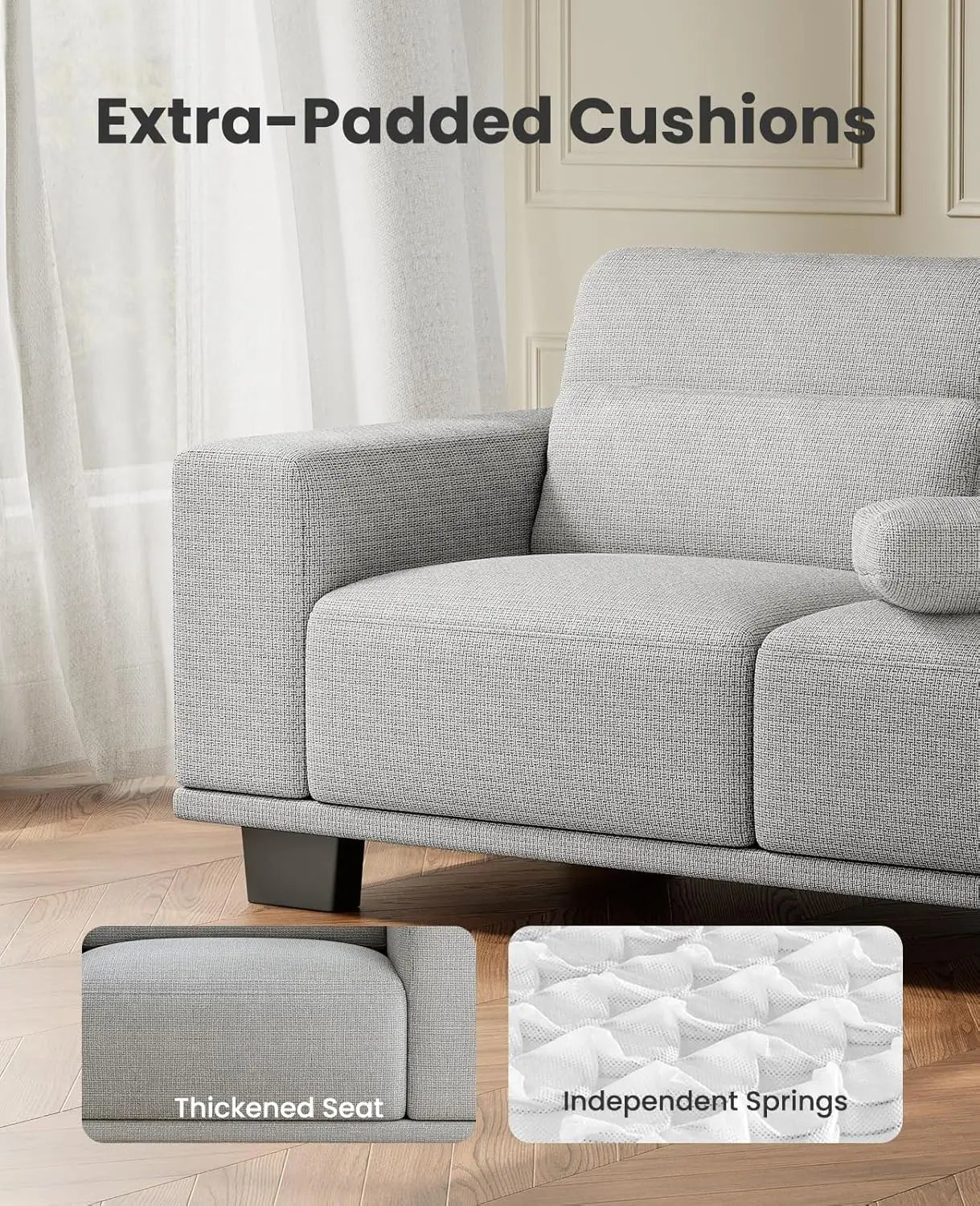 Sofa Couch with Deep Seats &Wide Armrests,Comfy Sofa with Supportive Futon