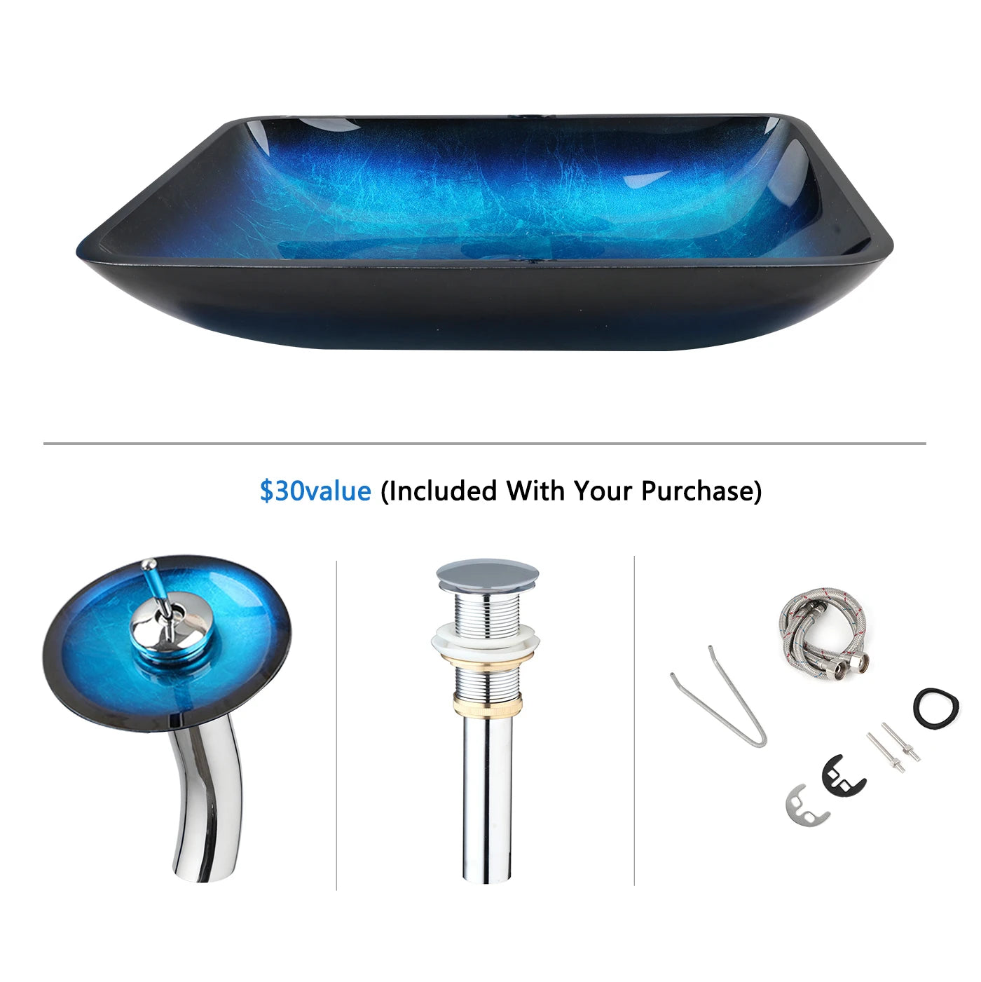 Big Tempered Glass Basin Counter Top Sink & Faucet Set