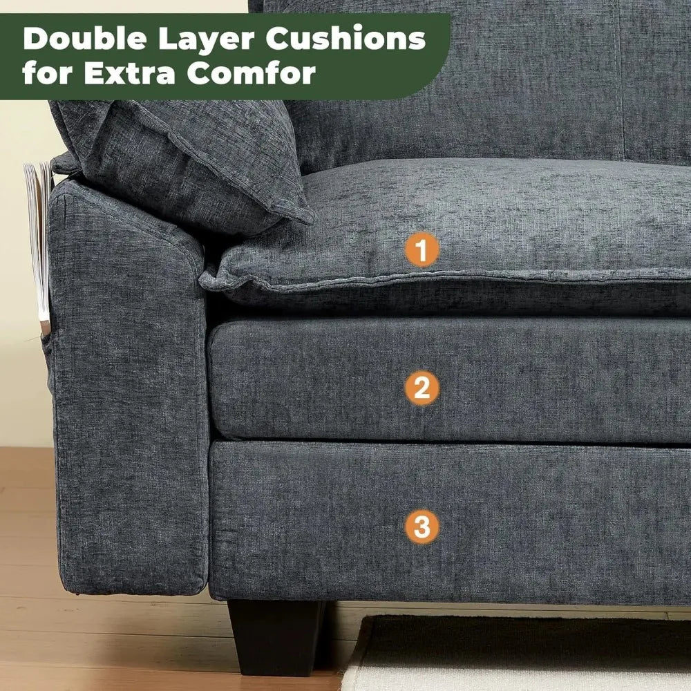 Sofa for Living Room, Cloud Couch Sectional with USB ,Soft And Movable.