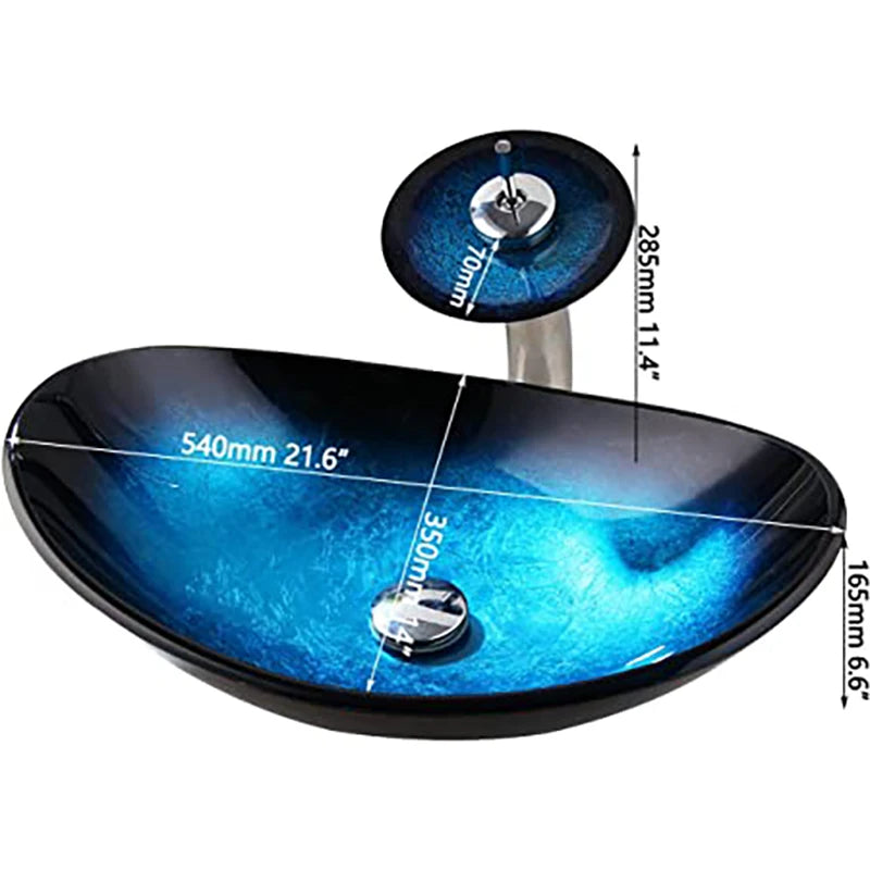 Blue Bathroom Glass Sinks Boat Shape Aboveer