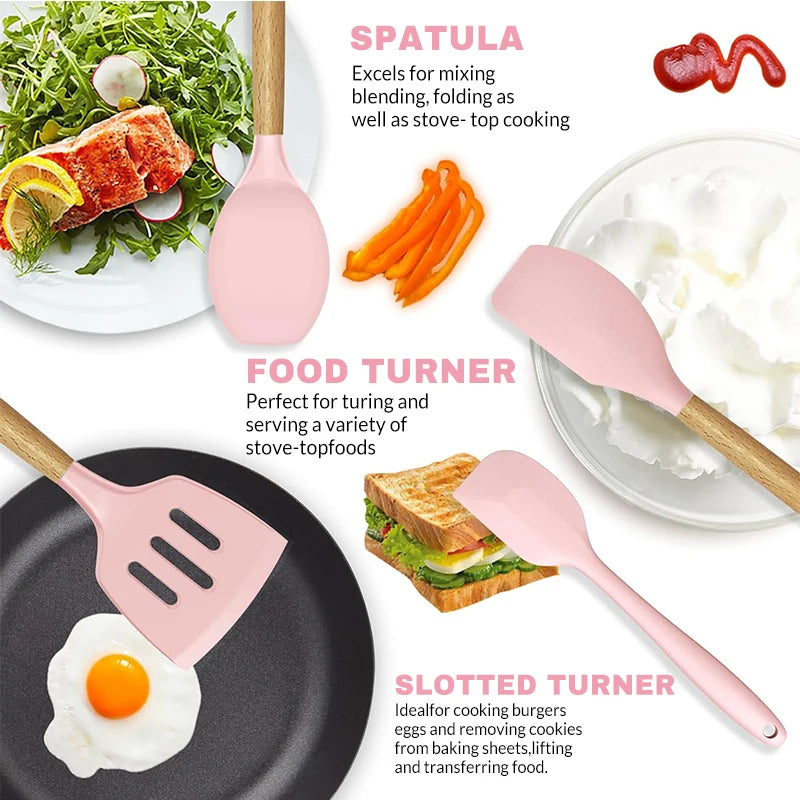 Cookware Set 12pcs Wooden Handle Non-stick Spoon Cooking Specialty Tools