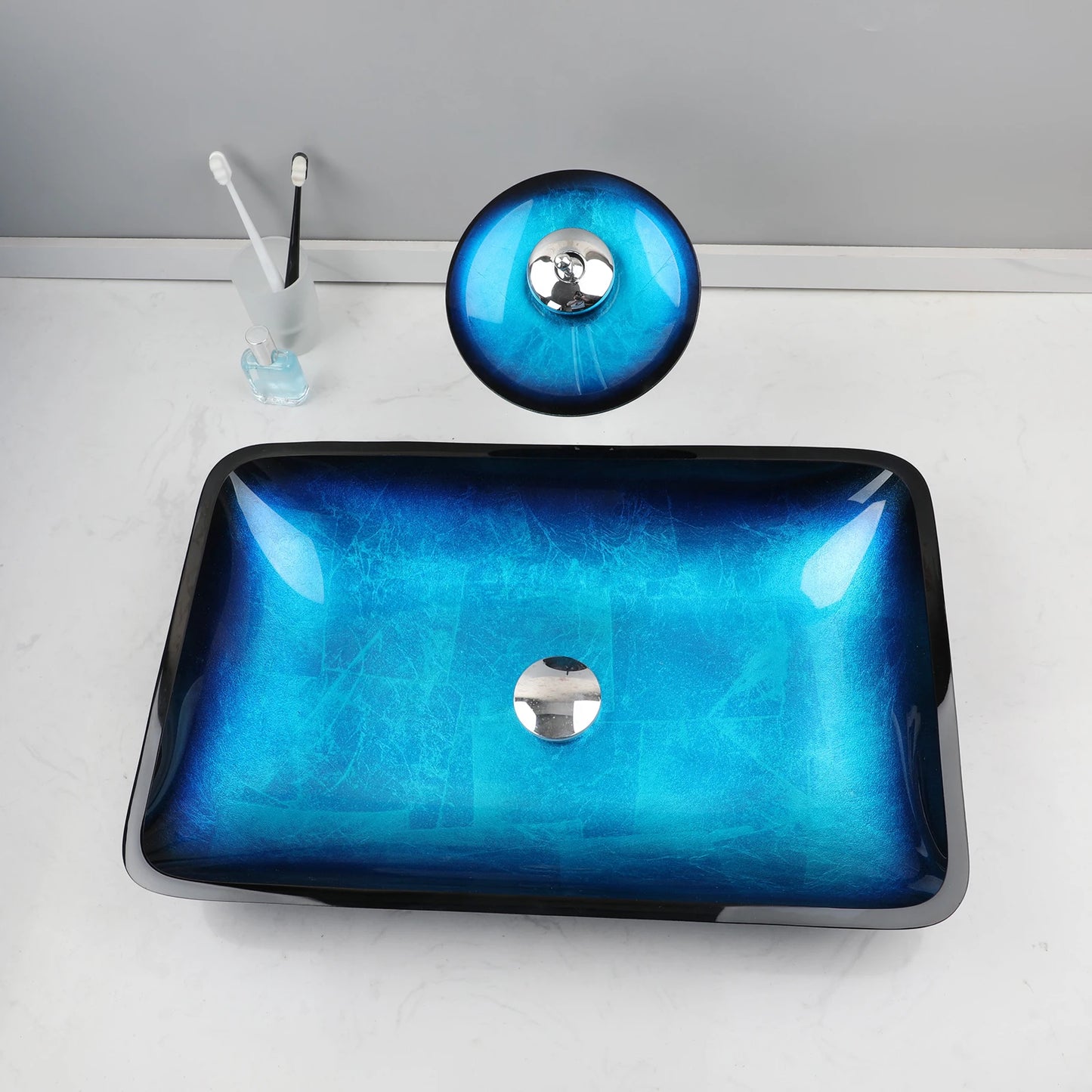 Big Tempered Glass Basin Counter Top Sink & Faucet Set