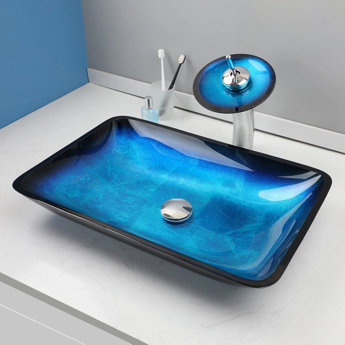 Big Tempered Glass Basin Counter Top Sink & Faucet Set