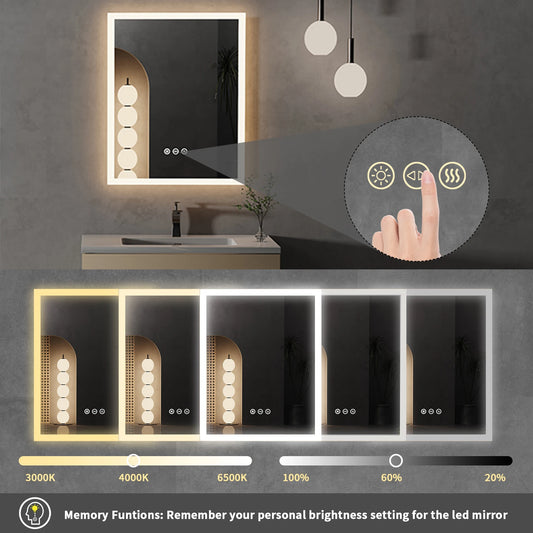 LED Lighted Mirror with Anti-Fog Smart Touch Button