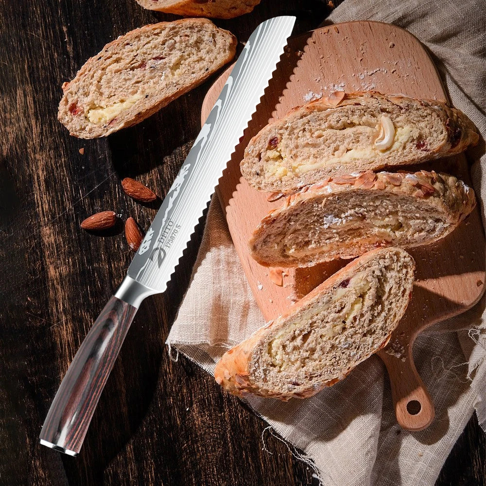 Knife Serrated Design Stainless Blade Bread Chef with gift box