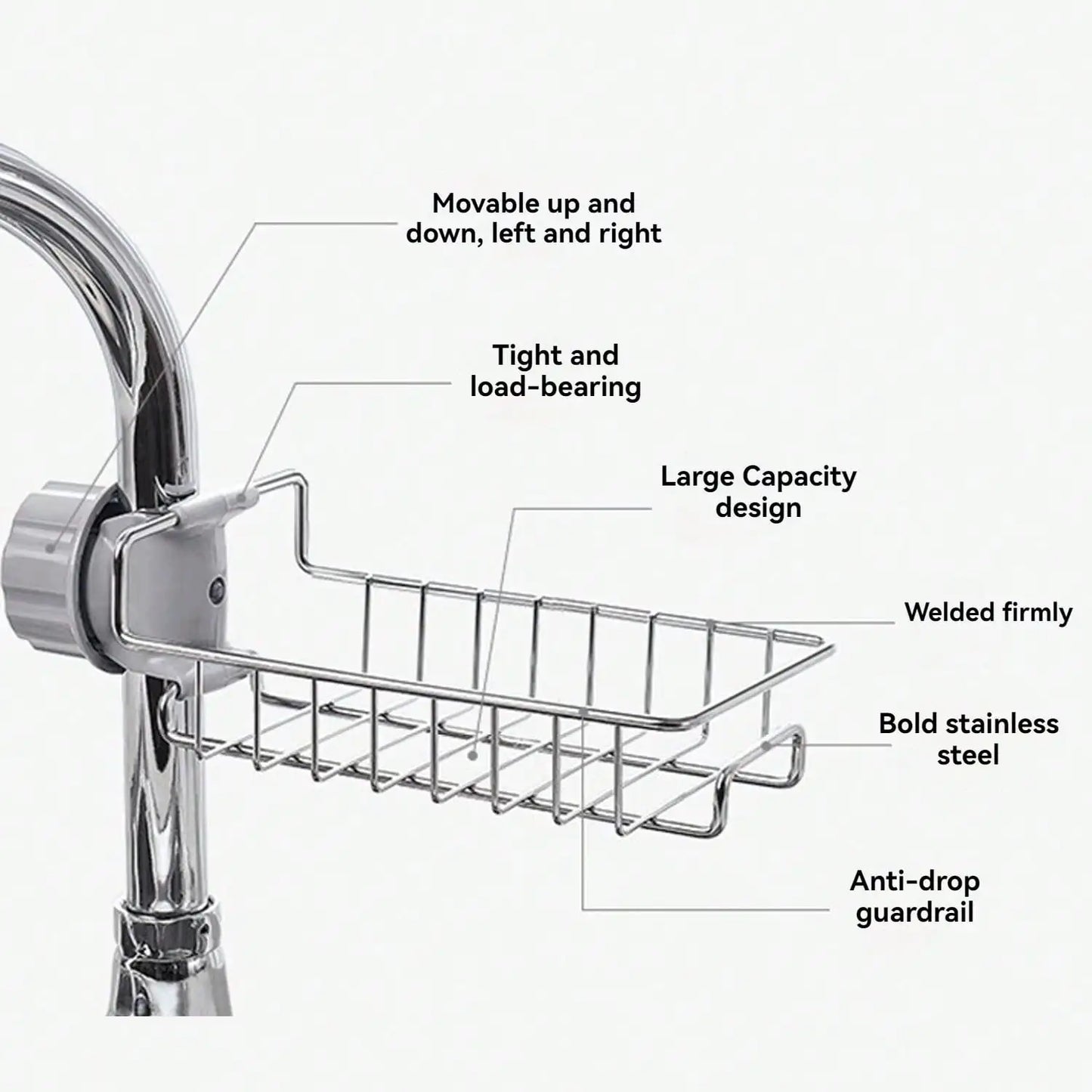 Faucet Sponge Holder ,Sponge Drain Rack, Stainless Steel Hanging
