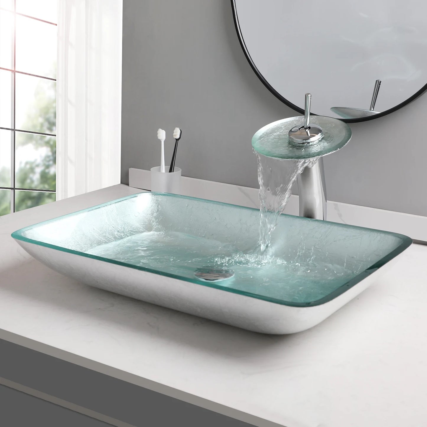 Big Tempered Glass Basin Counter Top Sink & Faucet Set