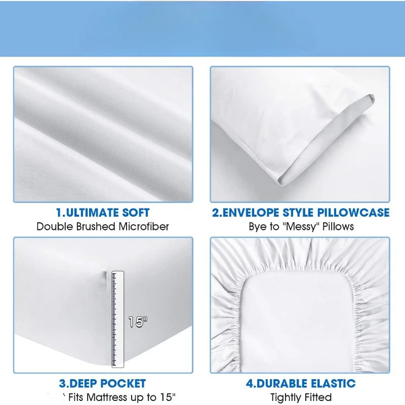 Luxury Bed Sheets Set 6 Piece(King, White)
