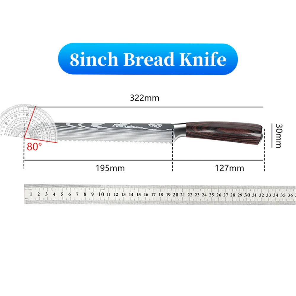 Knife Serrated Design Stainless Blade Bread Chef with gift box