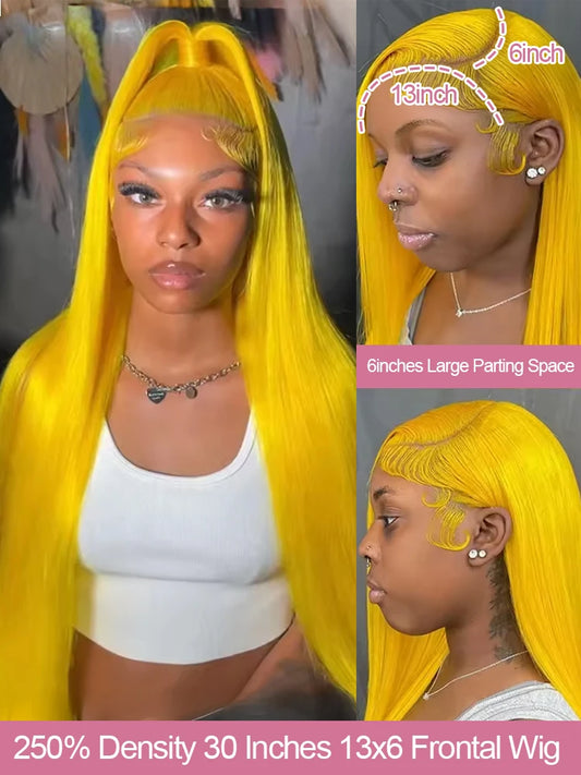 30 40 Inches Light Yellow Straight 13x6 HD Lace Frontal Wigs Human Hair