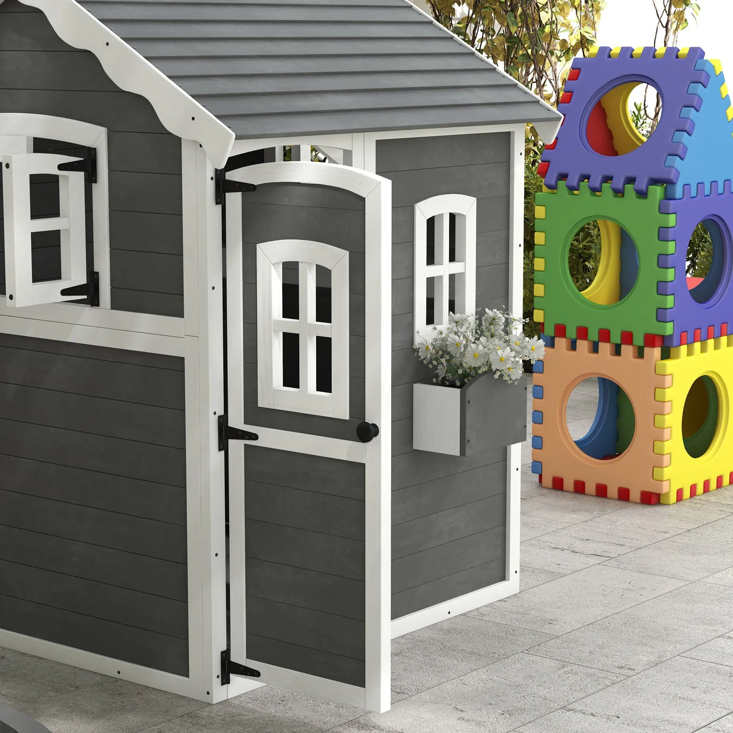 Playhouse for Kids, with Floor, Door, Windows & Planter Box