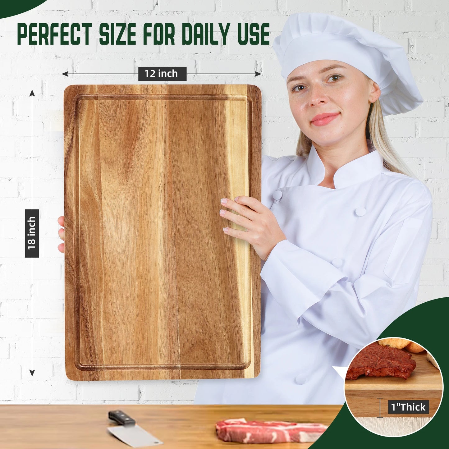 Cutting Board with Juice Groove, Butcher Block Wooden