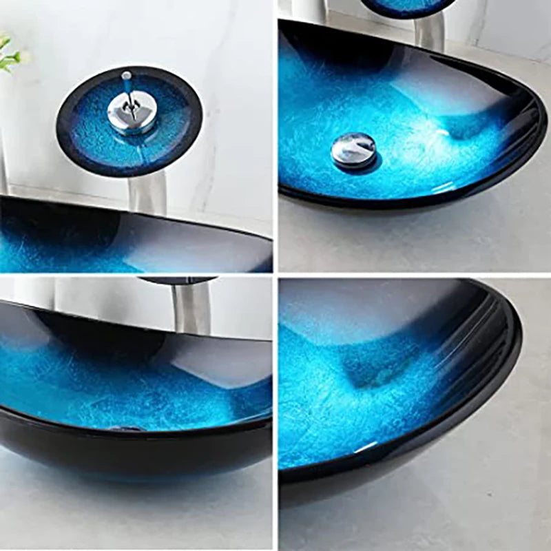 Blue Bathroom Glass Sinks Boat Shape Aboveer