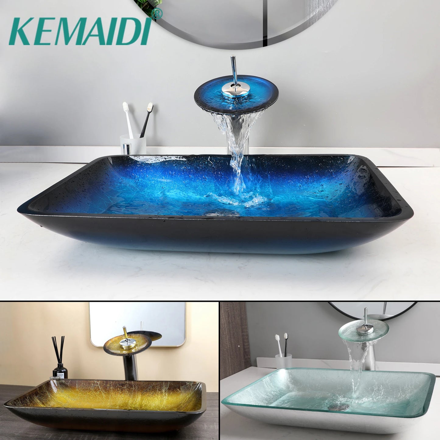 Big Tempered Glass Basin Counter Top Sink & Faucet Set