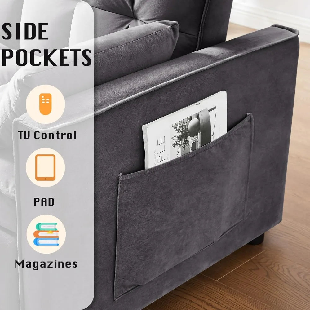 Sleeper Sofa Bed, Futon Couches with Side Pocket