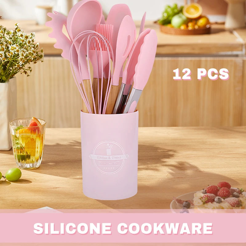 Cookware Set 12pcs Wooden Handle Non-stick Spoon Cooking Specialty Tools
