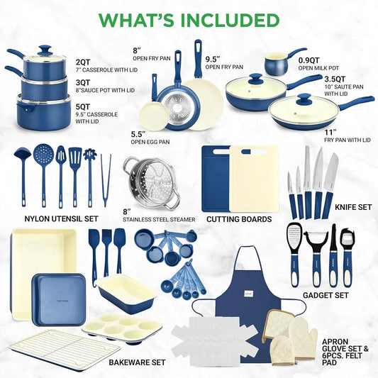 54 Piece Professional Complete Home Set, Non-Stick Pots and Pans Kit