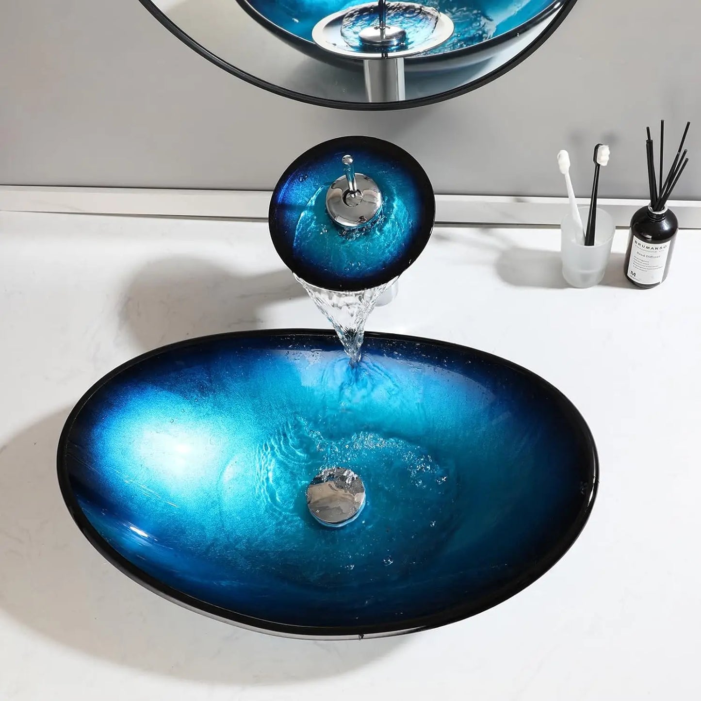 Blue Bathroom Glass Sinks Boat Shape Aboveer
