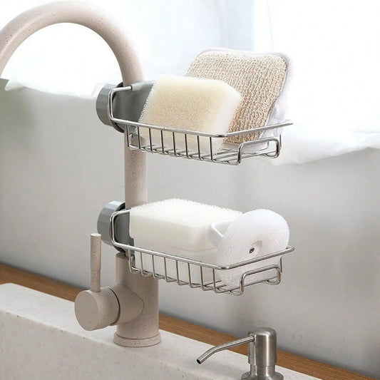 Faucet Sponge Holder ,Sponge Drain Rack, Stainless Steel Hanging