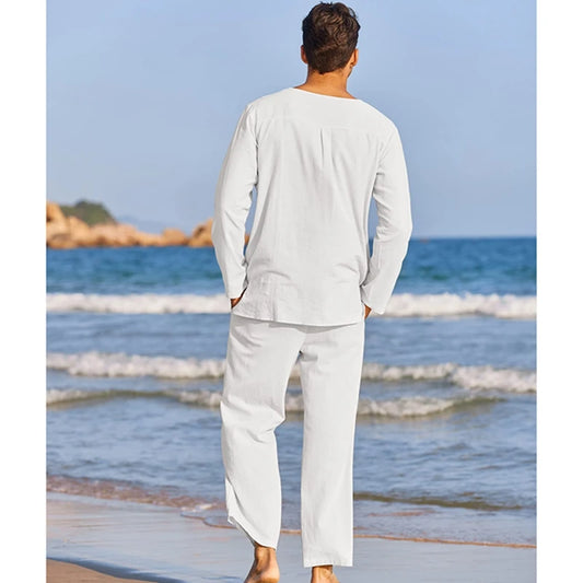 Long Sleeve Henley Shirt Elastic Waist Drawstring Pants 2 Pieces Loungewear Set