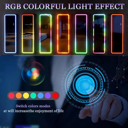 RGB Full Length Mirror, 60"x16" Full Body Mirror with LED Lights, Dimming & 7 Color
