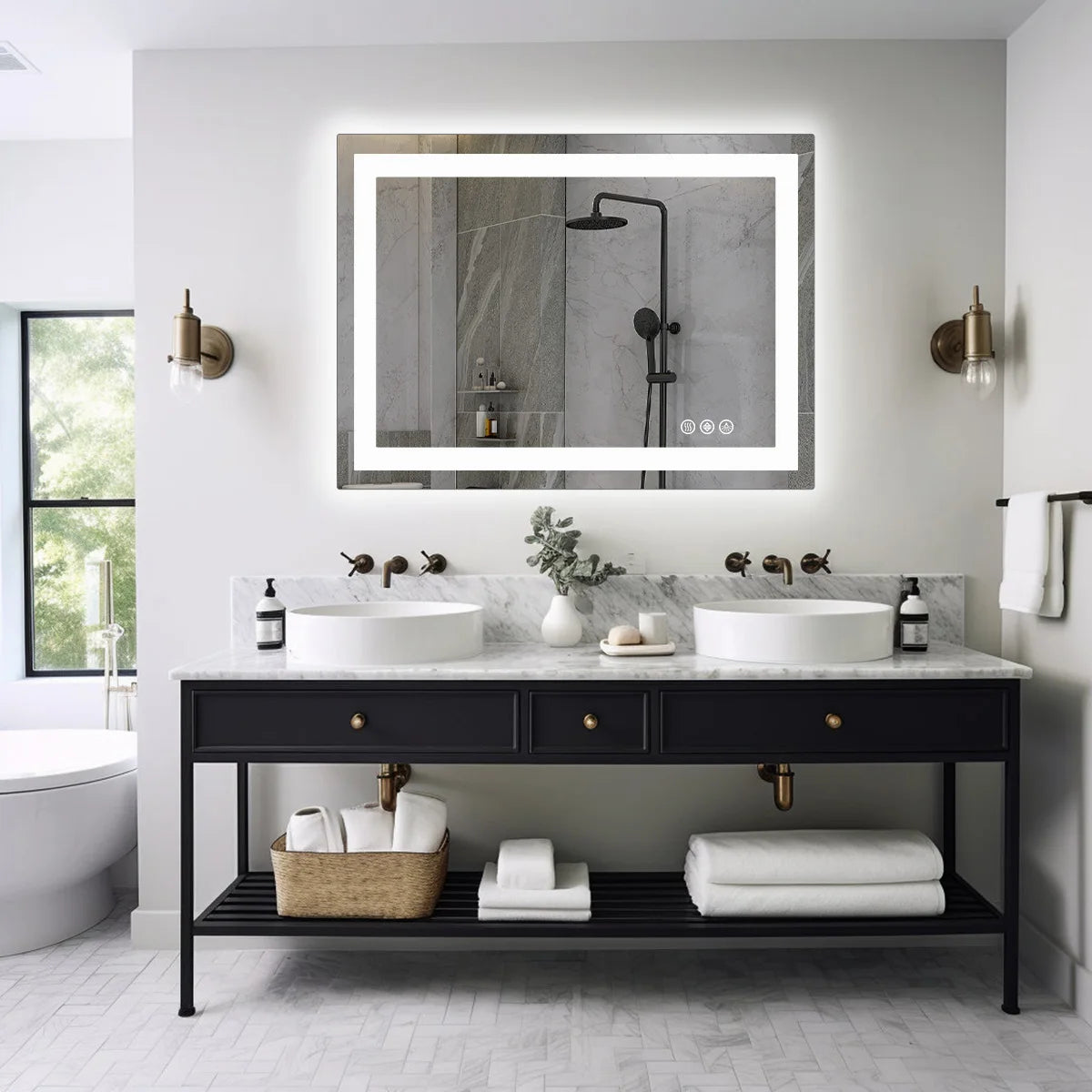 Mirror for Wall Memory Function Tempered Glass with Front Light and Backlit
