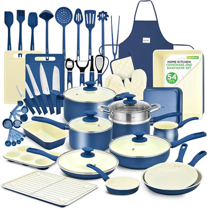 54 Piece Professional  Complete Home  Set, Non-Stick  Pots and Pans Kit