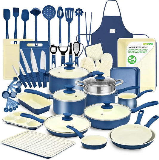 54 Piece Professional  Complete Home  Set, Non-Stick  Pots and Pans Kit
