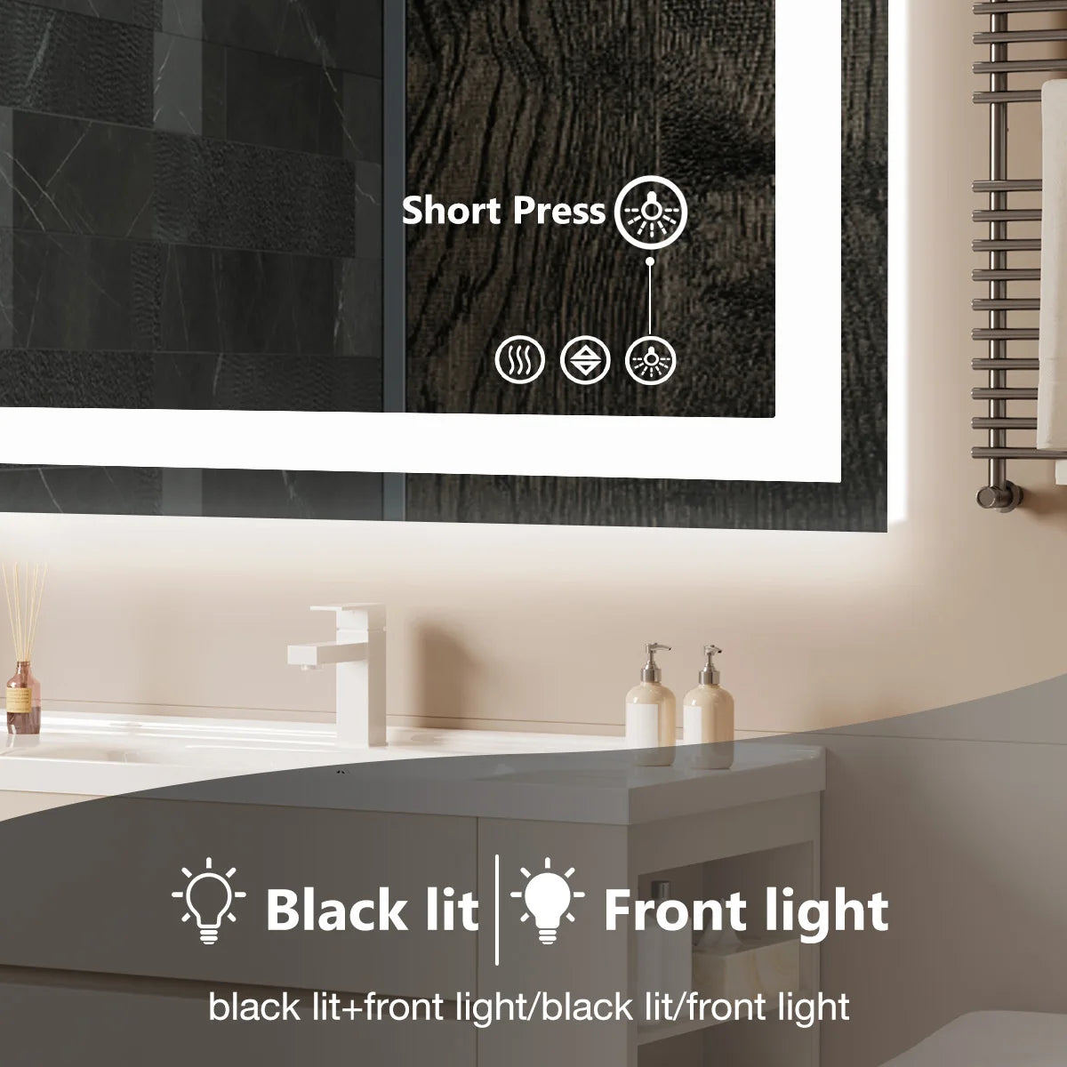 Mirror for Wall Memory Function Tempered Glass with Front Light and Backlit