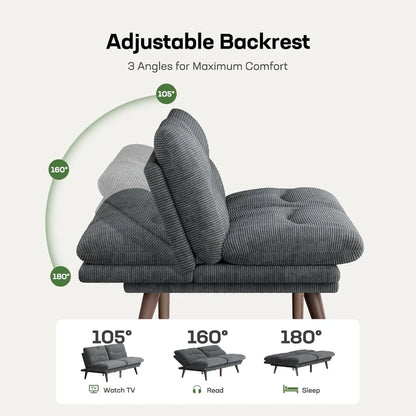 Couch with Adjustable Backrest &Armrests,Convertible Support Sleep Like Bed