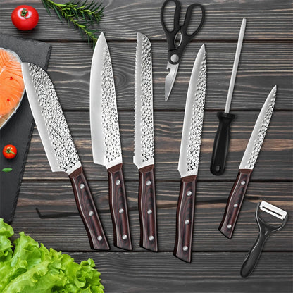8pcs Chef Knife Set Hammer, Pattern Sharp Cutting