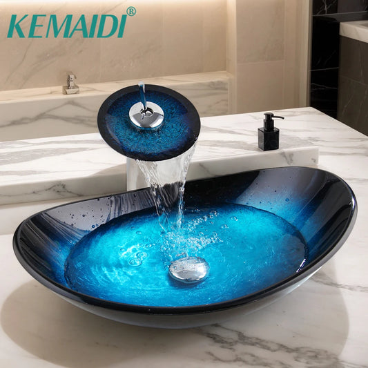 Blue Bathroom Glass Sinks Boat Shape Aboveer