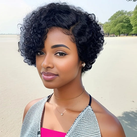 pixie cut human hair wigs for women short curly