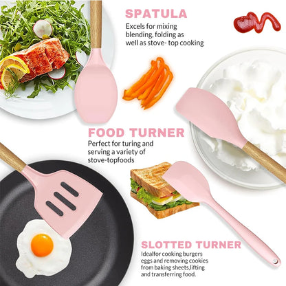 Cookware Set 12pcs  Wooden Handle Non-stick Spoon Cooking Specialty Tools