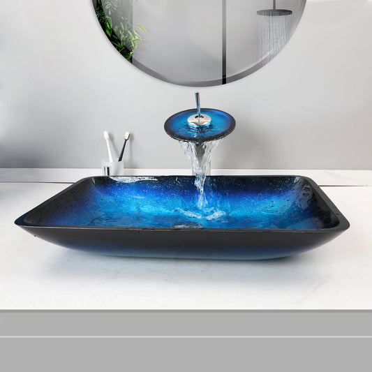 Big Tempered Glass Basin Counter Top Sink & Faucet Set