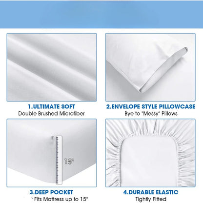 Luxury Bed Sheets Set 6 Piece(King, White)